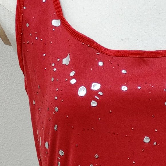 MINI RED DRESS WITH SILVER MOLTEN DROPS BY FARIS STYLE SIZE L - Picture 2 of 8